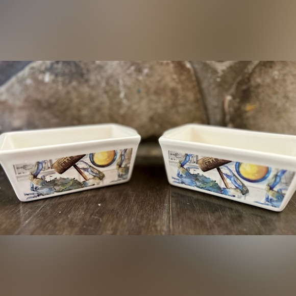 Nantucket Ceramic Blue Crab Mini Loaf Bread Baking Pan, Set of 2 - Picture 5 of 8